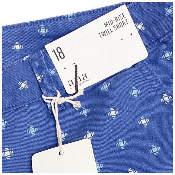 A.N.A. NWT Denim Blue Mid-Rise Twill Short Geometric Print Women's Size 18 NEW - Picture 4 of 6
